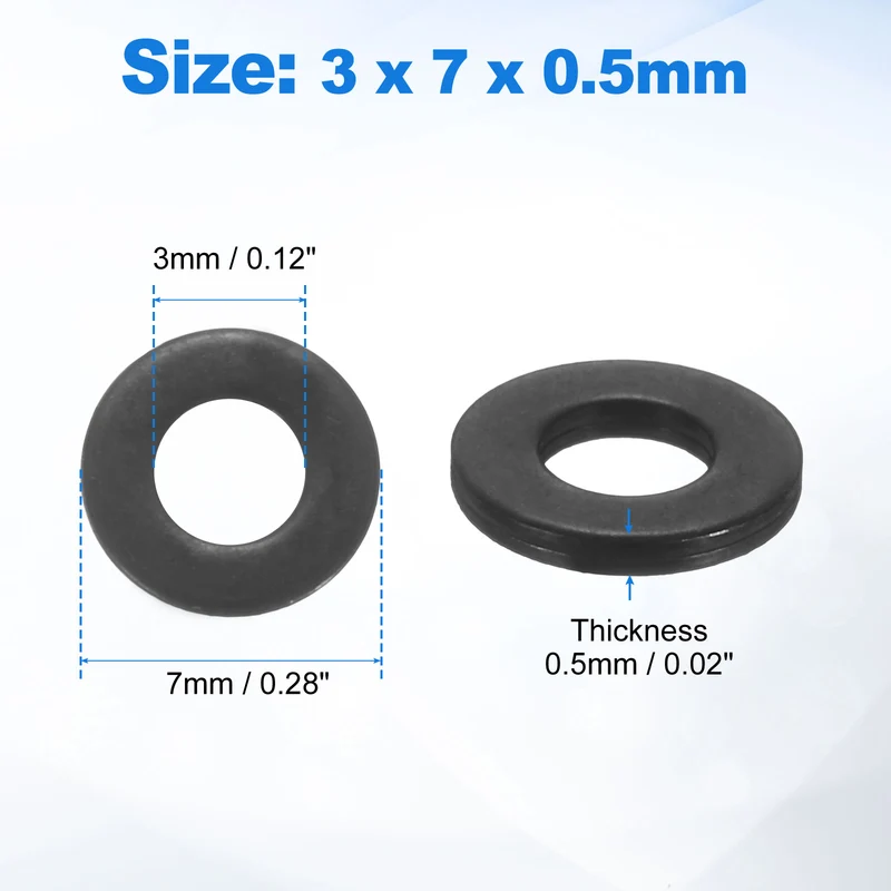 200Pcs M3 304 Stainless Steel Flat Washers ID 3mm OD 7mm Thick 0.5mm