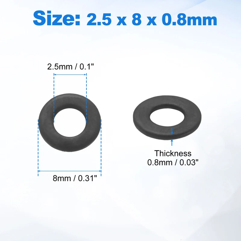 200Pcs M2.5 304 Stainless Steel Flat Washers ID 2.5mm OD 8mm Thick 0.8mm