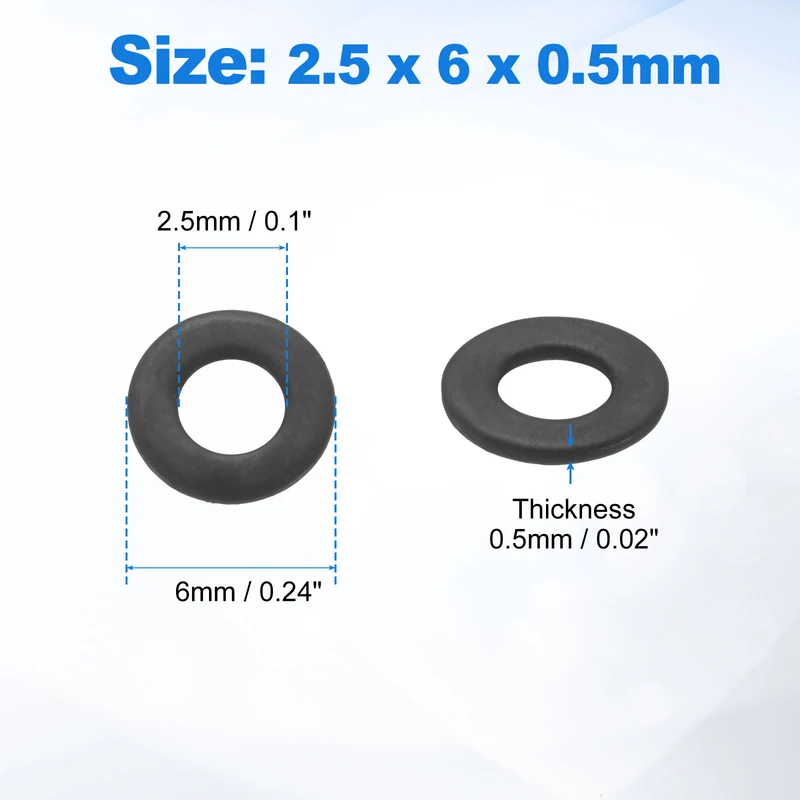 200Pcs M2.5 304 Stainless Steel Flat Washers ID 2.5mm OD 6mm Thick 0.5mm