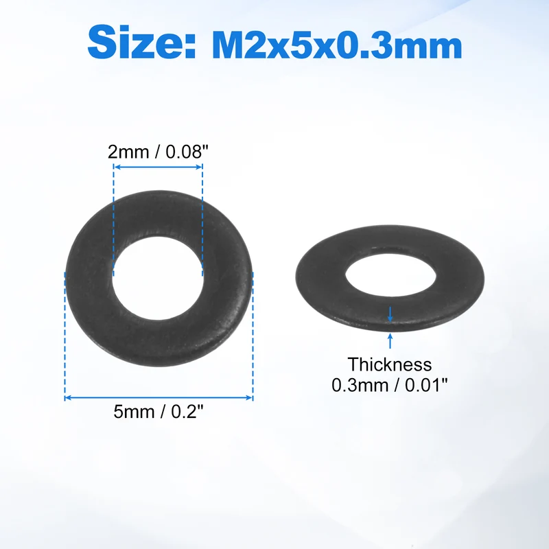 200Pcs M2 304 Stainless Steel Flat Washers ID 2mm OD 5mm Thick 0.3mm