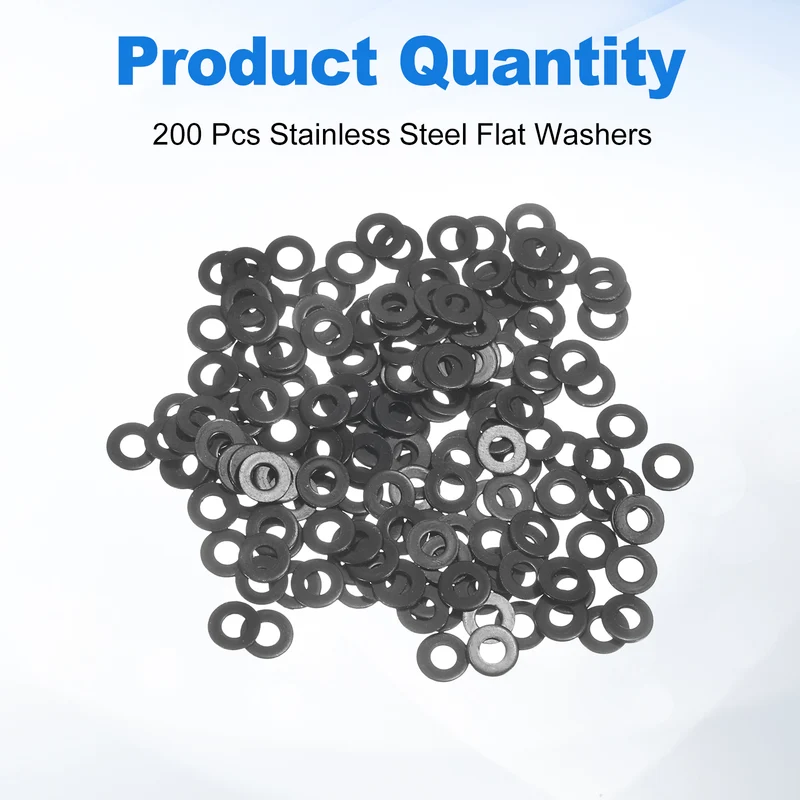 200Pcs M2 304 Stainless Steel Flat Washers ID 2mm OD 5mm Thick 0.3mm
