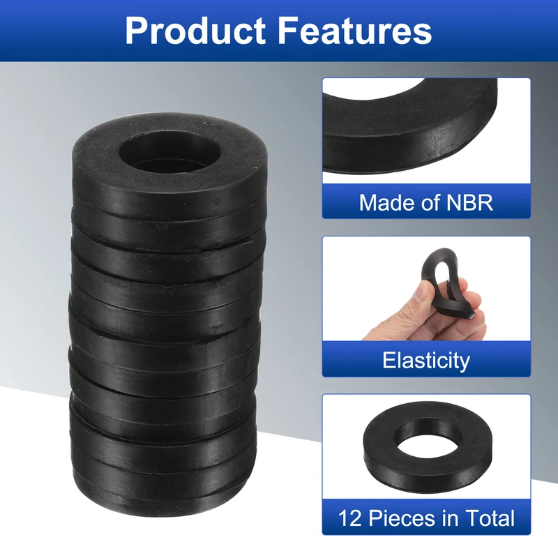 15Pcs Nitrile Rubber Flat Washer DN65 1-5/16" OD x 7/8" ID x 7/32" Thick Black
