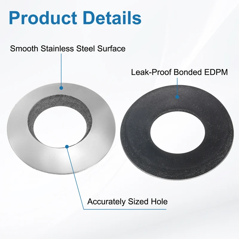 45Pcs 10x19mm 304 Stainless Steel EPDM Bonded Sealing Washers Gaskets