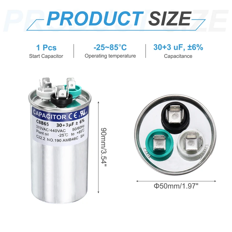 30+3MFD CBB65 Run Start Capacitor 30+3uF, 370/440V Round AC Capacitor