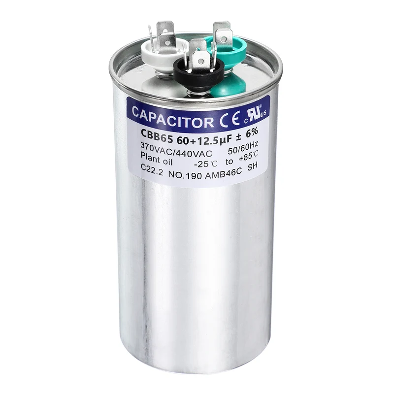 60+12.5MFD CBB65 Run Start Capacitor 60+12.5uF 370/440V Round AC Capacitor
