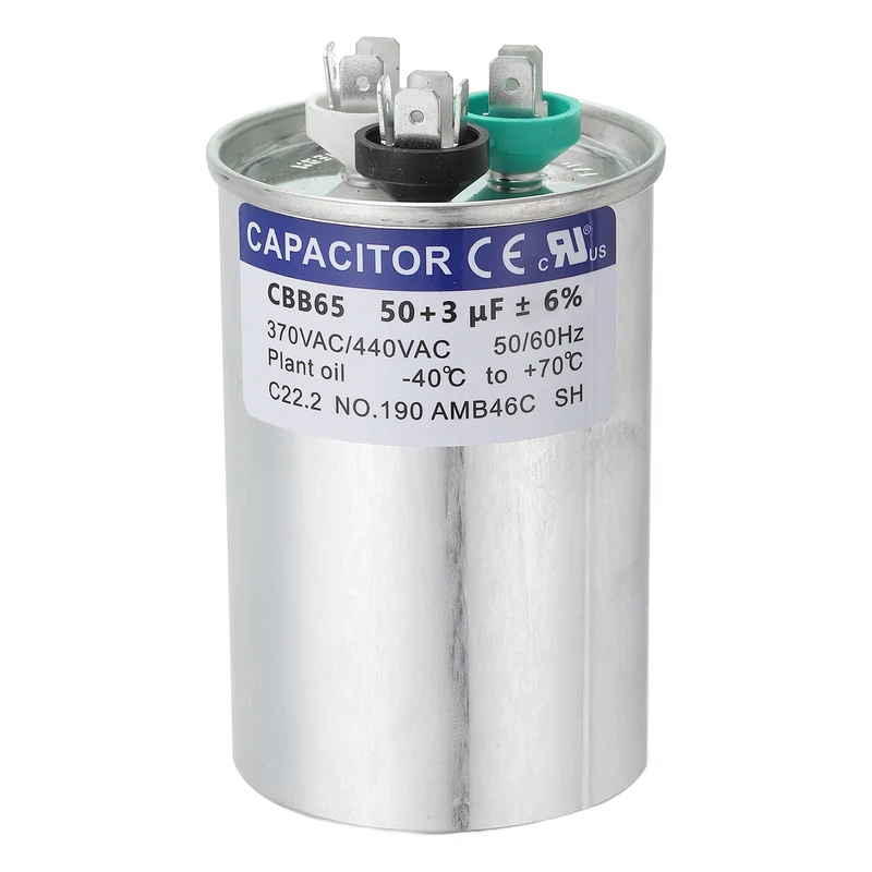 CBB65 Capacitor, 50+3uF 370-440 VAC 50/60Hz Aluminium Round Capacitor