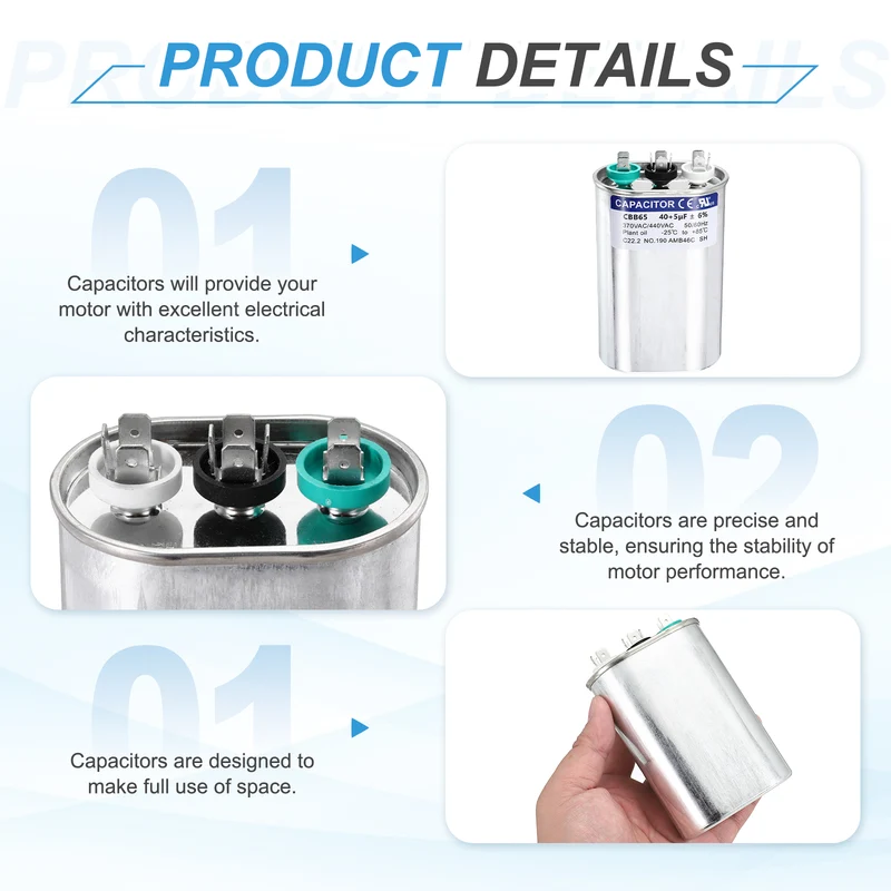 40+5MFD CBB65 Run Start Capacitor 40+5uF, 370/440V Oval AC Capacitor