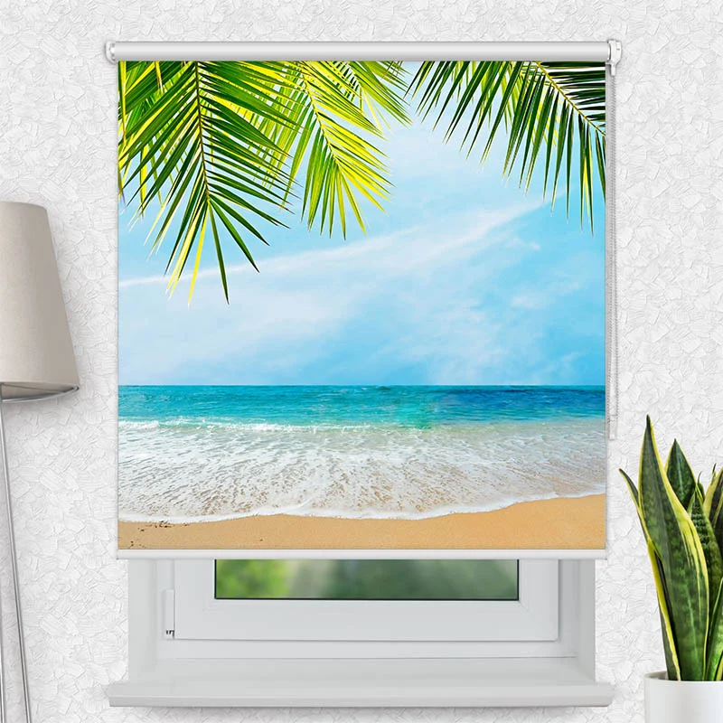 Motivrollo 'Palmenblaetter Meer' | Bis B 430 x H 440 cm