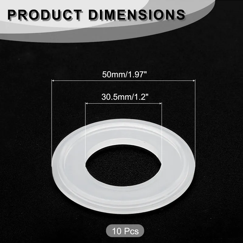 10Pcs Silicone Sanitary Gasket 1.25" Fits OD 50mm Sanitary Pipe Weld Ferrule