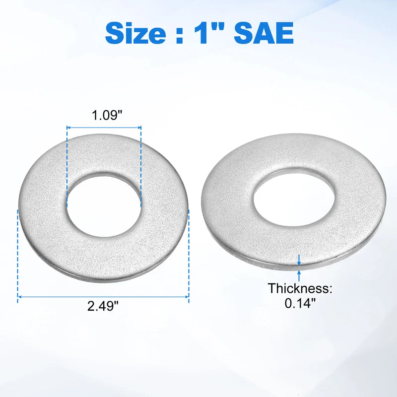 5Pcs 1" Stainless Steel SAE Flat Washers 1.09" IDx2.49" ODx0.14" Thick