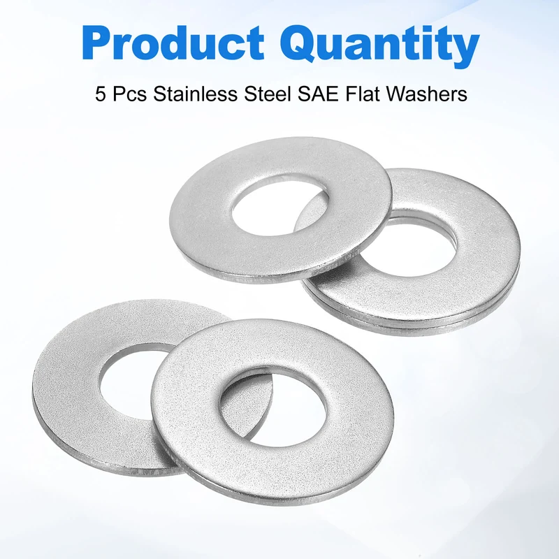 5Pcs 1" Stainless Steel SAE Flat Washers 1.09" IDx2.49" ODx0.14" Thick