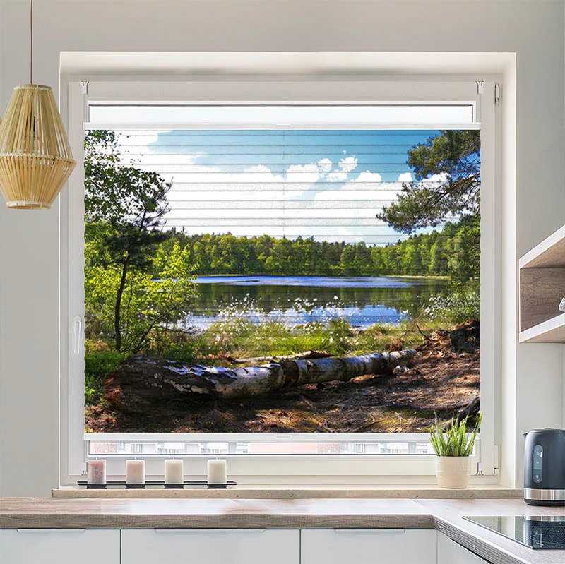 Wabenplissee Motiv "Waldsee Panorama"