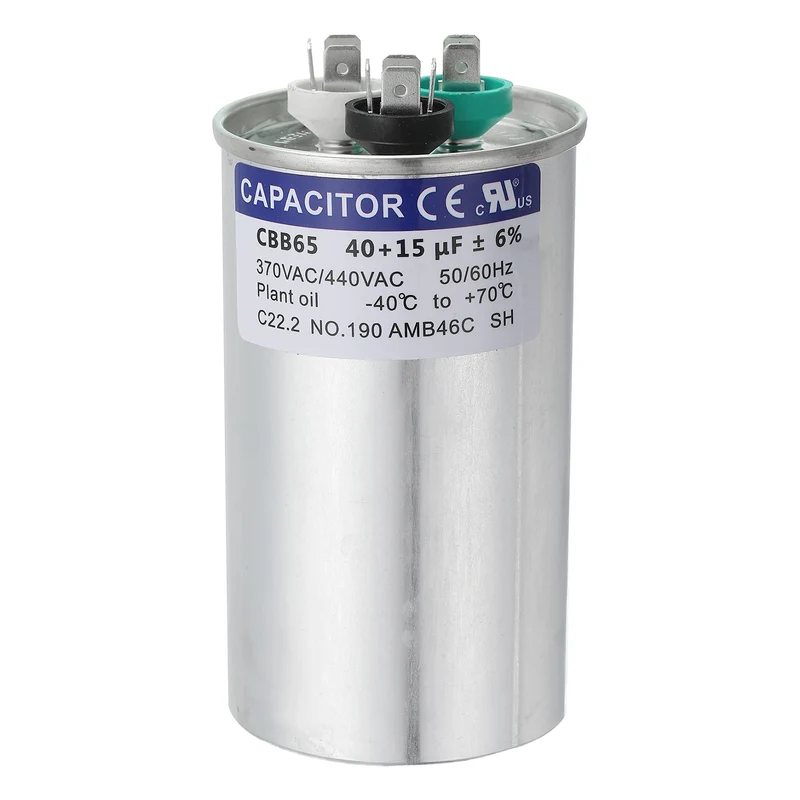 CBB65 Capacitor, 40+15uF 370-440 VAC 50/60Hz Aluminium Round Capacitor