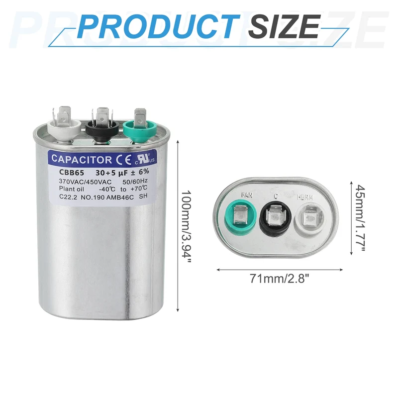 CBB65 Capacitor, 30+5uF 370-440 VAC 50/60Hz Aluminium Capacitor