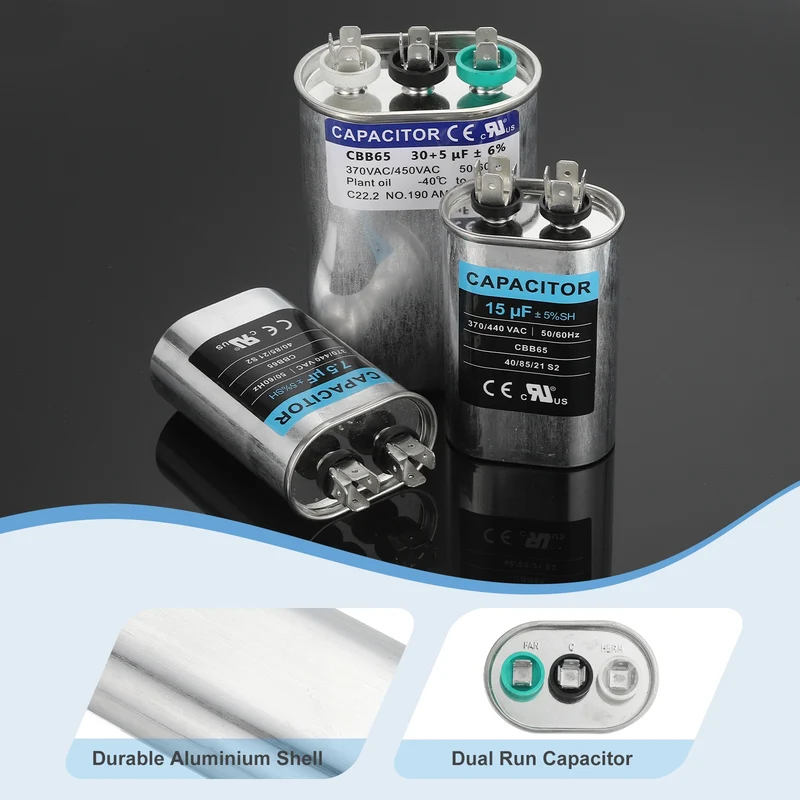 CBB65 Capacitor, 30+5uF 370-440 VAC 50/60Hz Aluminium Capacitor