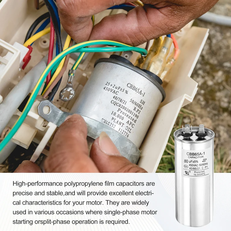 1 Pcs CBB65 Run Capacitor, Aluminum Case, 450V 80 F 5%