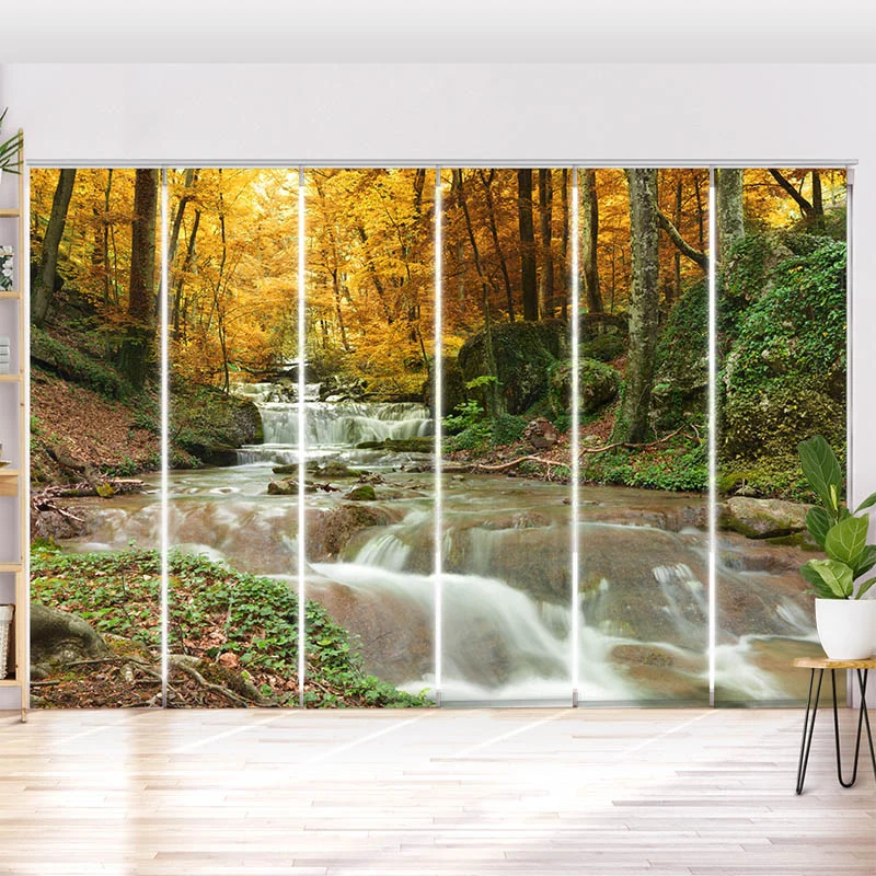 Schiebegardine Motiv "Herbstwald mit Fluss"