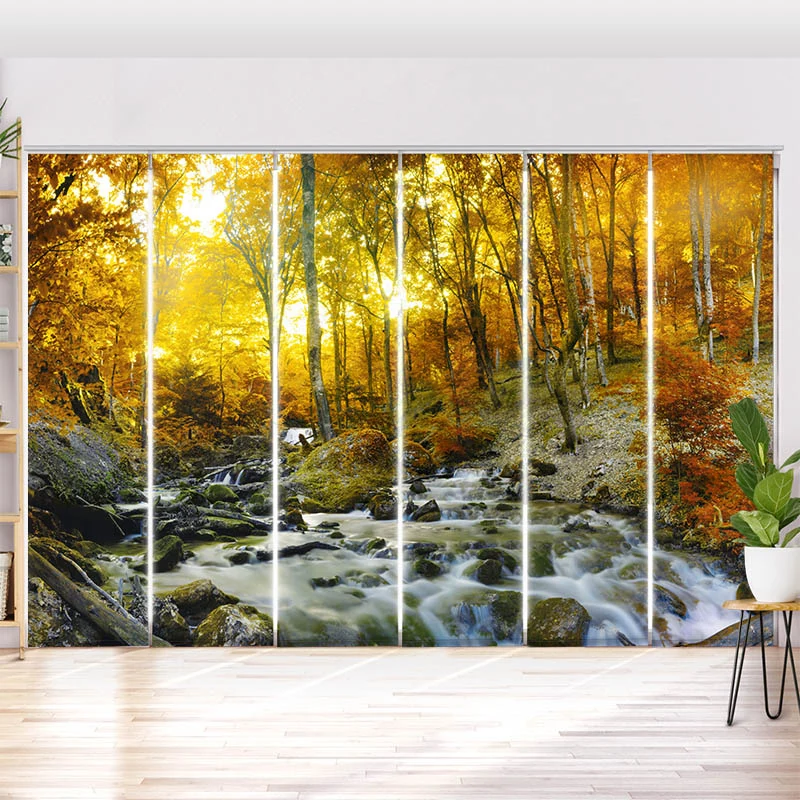 Schiebegardine Motiv "Herbstwald Fluss"