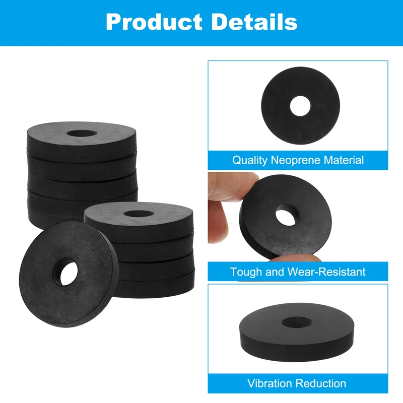 Flat Rubber Washer, 10Pcs 1-1/2" x 3/8" x 1/4" Rubber Bushings Spacers