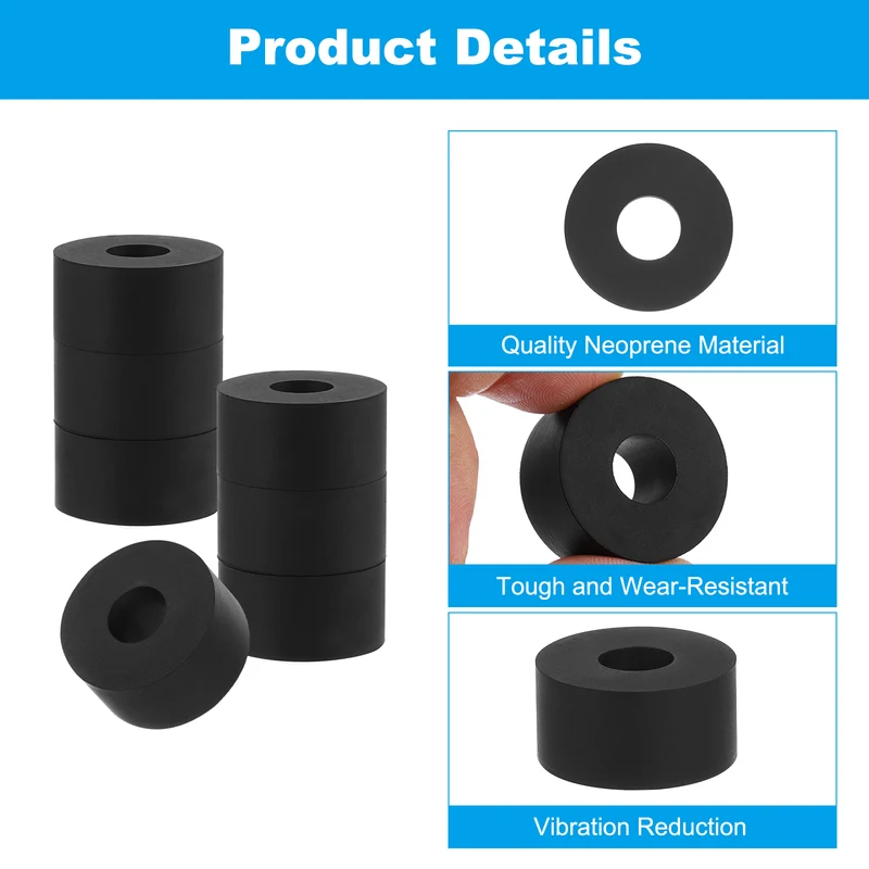 Flat Rubber Washers, 8Pcs 1" x 3/8" x 1/2" Rubber Bushings Spacers