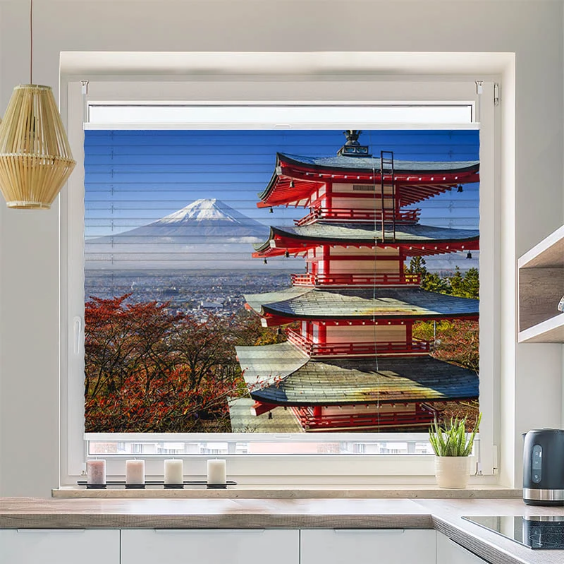 Wabenplissee Motiv "Fuji im Herbst"