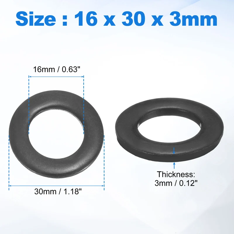 8Pcs M16 304 Stainless Steel Flat Washers ID 16mm OD 30mm Thick 3mm