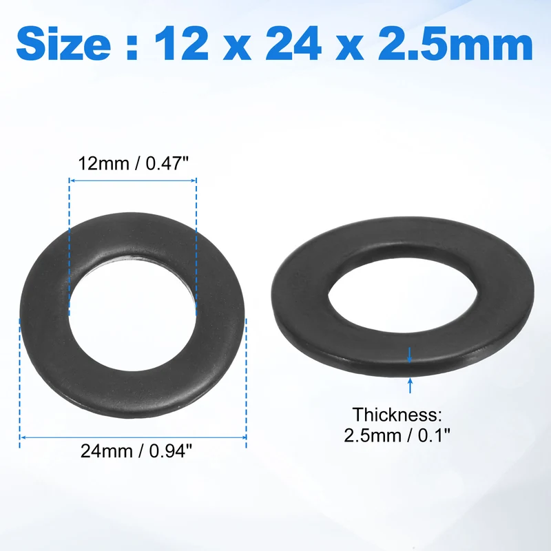 25Pcs M12 304 Stainless Steel Flat Washers, ID 12mm, OD 24mm, Thick 2.5mm