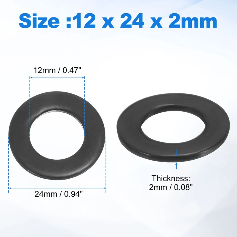 25Pcs M12 304 Stainless Steel Flat Washers ID 12mm OD 24mm Thick 2mm