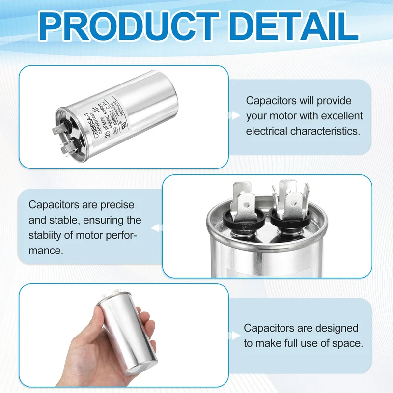 1 Pcs CBB65 Run Capacitor, Aluminum Case, 450V 25 F 5%