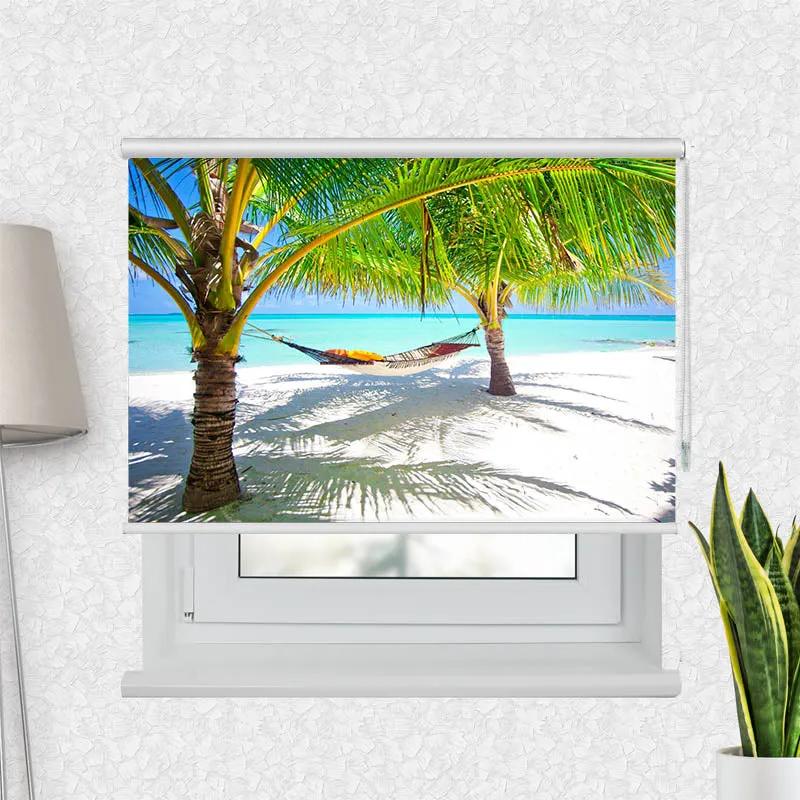 Motivrollo 'Palmen mit Haengematte' | Bis B 430 x H 440 cm