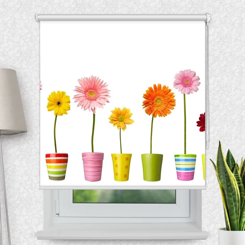 Motivrollo 'Bunte Topfblumen' | Bis B 430 x H 440 cm