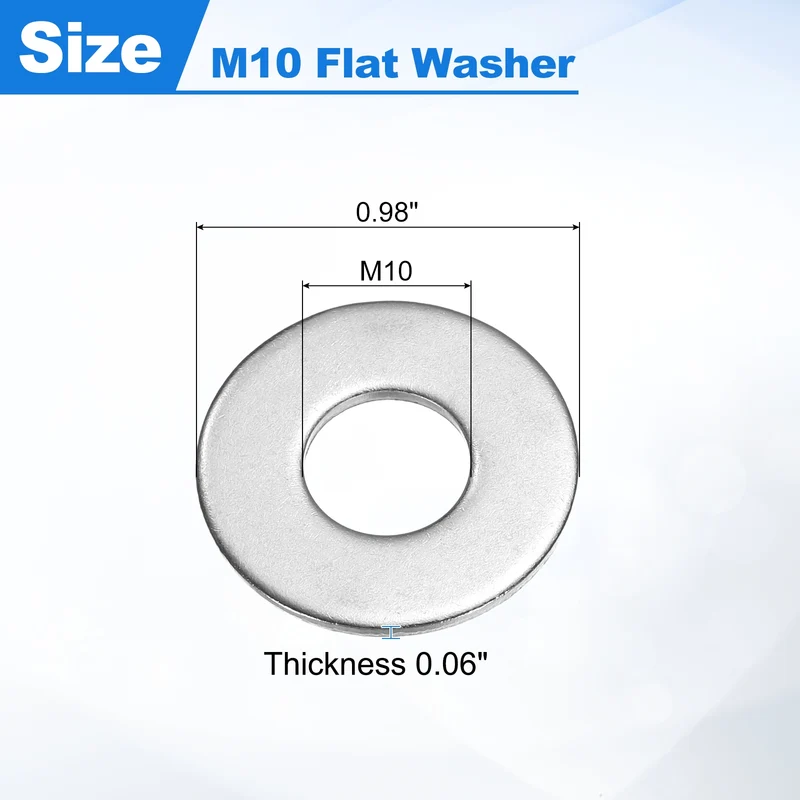 50Pcs Fender Washers, M10 304 Stainless Steel Flat Washer 25mm OD 1.5mm Thick