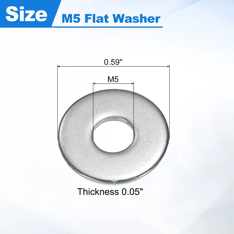 200Pcs Fender Washers, M5 304 Stainless Steel Flat Washer 15mm OD 1.2mm Thick