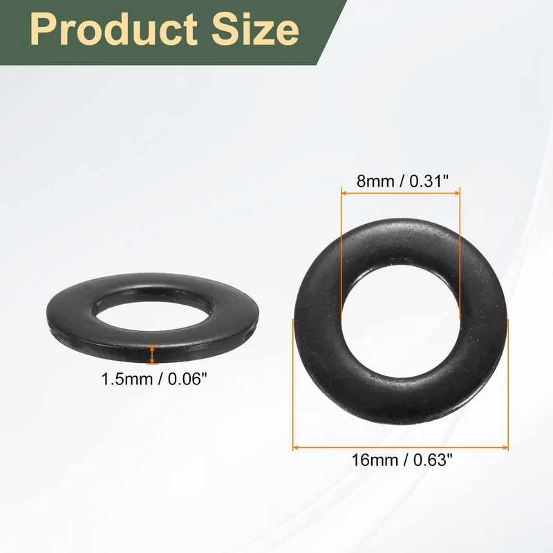 100 Pcs M8 Stainless Steel Flat Washer, 16mm Outer Diameter Flat Washer