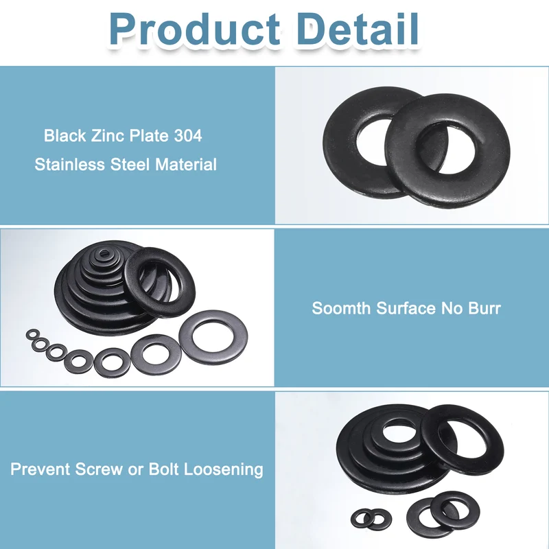 100Pcs #8 Stainless Steel Flat Washers 4.8mm ID x 11mm OD x 1mm Thick)