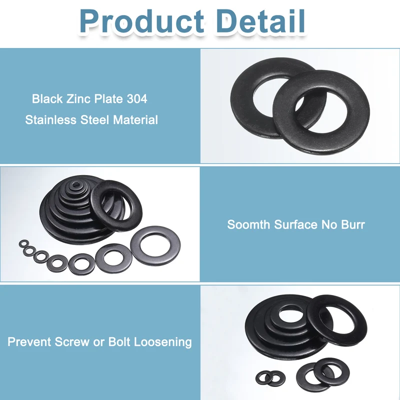 50 Pcs 5/16" Stainless Steel Flat Washers, 8.9mm ID x 17mm OD x 1.4mm Thick