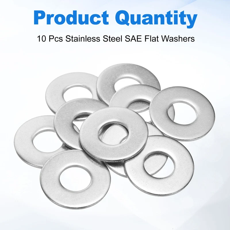 10Pcs 9/16" Stainless Steel SAE Flat Washers 0.64" IDx1.46" ODx0.09" Thick