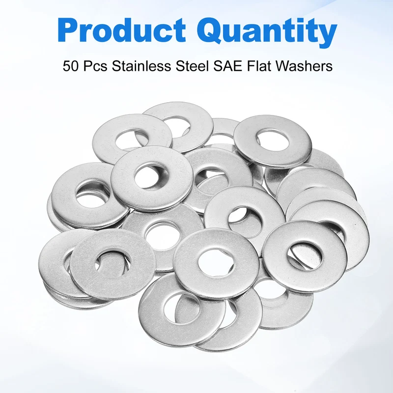 50Pcs 7/16" Stainless Steel SAE Flat Washers, 0.5" IDx1.25" ODx0.07" Thick