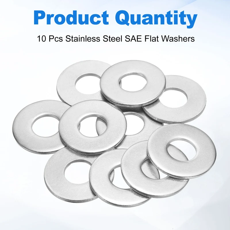 10Pcs 1/2" Stainless Steel SAE Flat Washers, 0.57" IDx1.37" ODx0.1" Thick