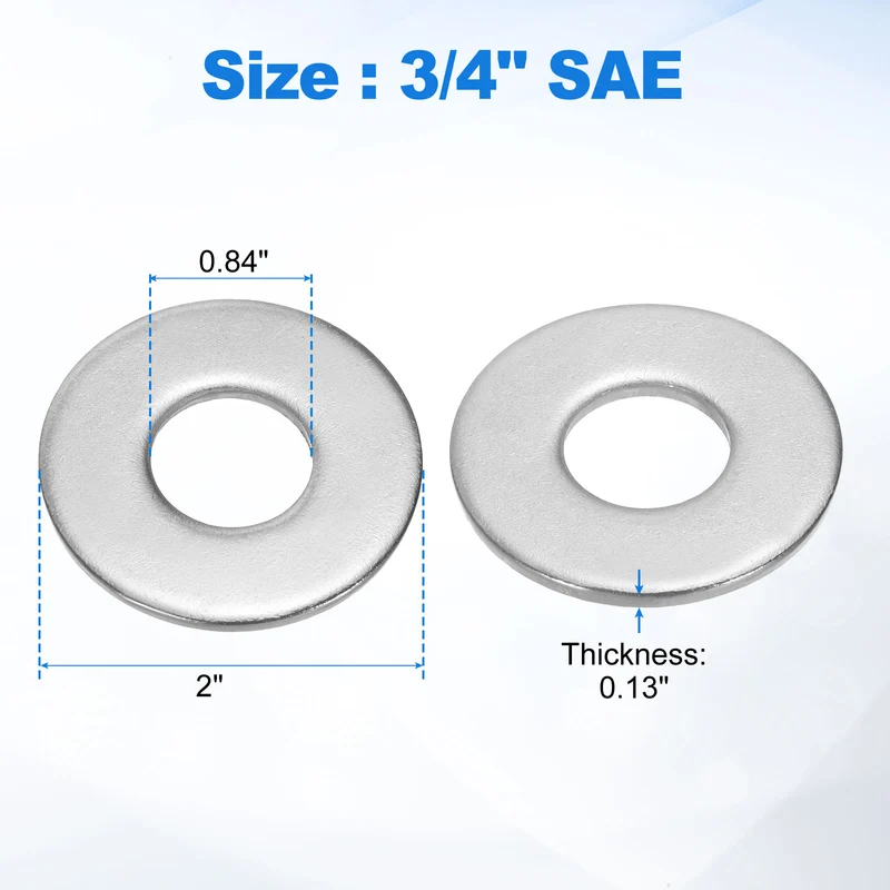 5Pcs 3/4" Stainless Steel SAE Flat Washers, 0.84" IDx2" ODx0.13" Thick