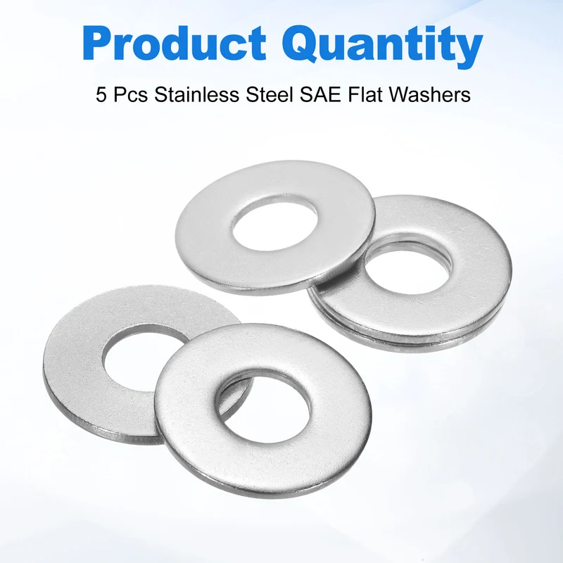 5Pcs 3/4" Stainless Steel SAE Flat Washers, 0.84" IDx2" ODx0.13" Thick