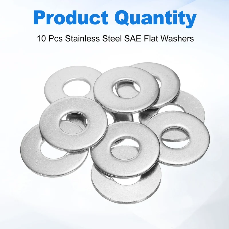 10Pcs 5/8" Stainless Steel SAE Flat Washers 0.71" ID x 1.75" OD x 0.11" Thick)