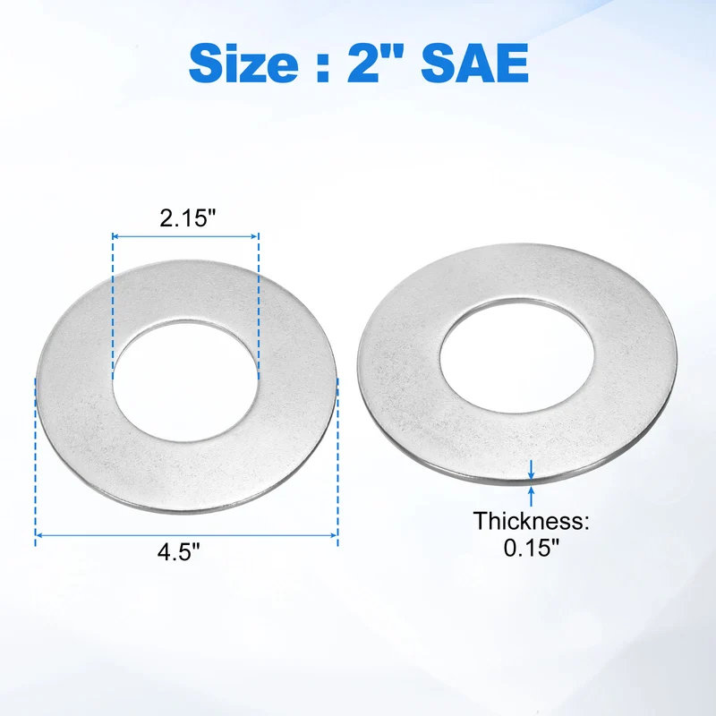 2" Stainless Steel SAE Flat Washers 2.15" ID x 4.5" OD x 0.15" Thick