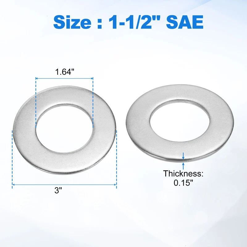 5Pcs 1-1/2" Stainless Steel SAE Flat Washers 1.64" ID x 3" OD x 0.15" Thick