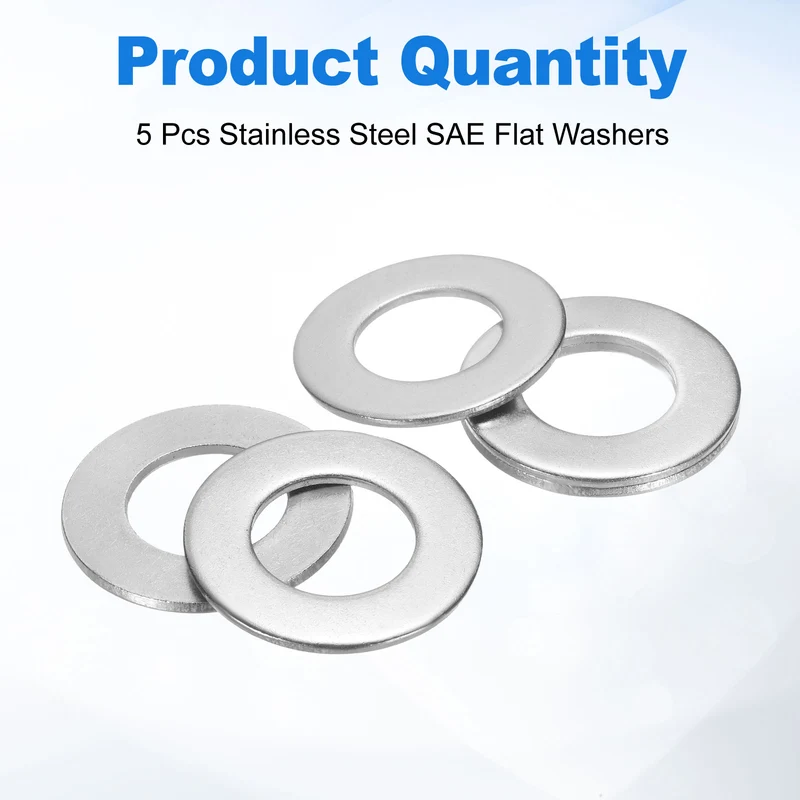 5Pcs 1-1/2" Stainless Steel SAE Flat Washers 1.64" ID x 3" OD x 0.15" Thick