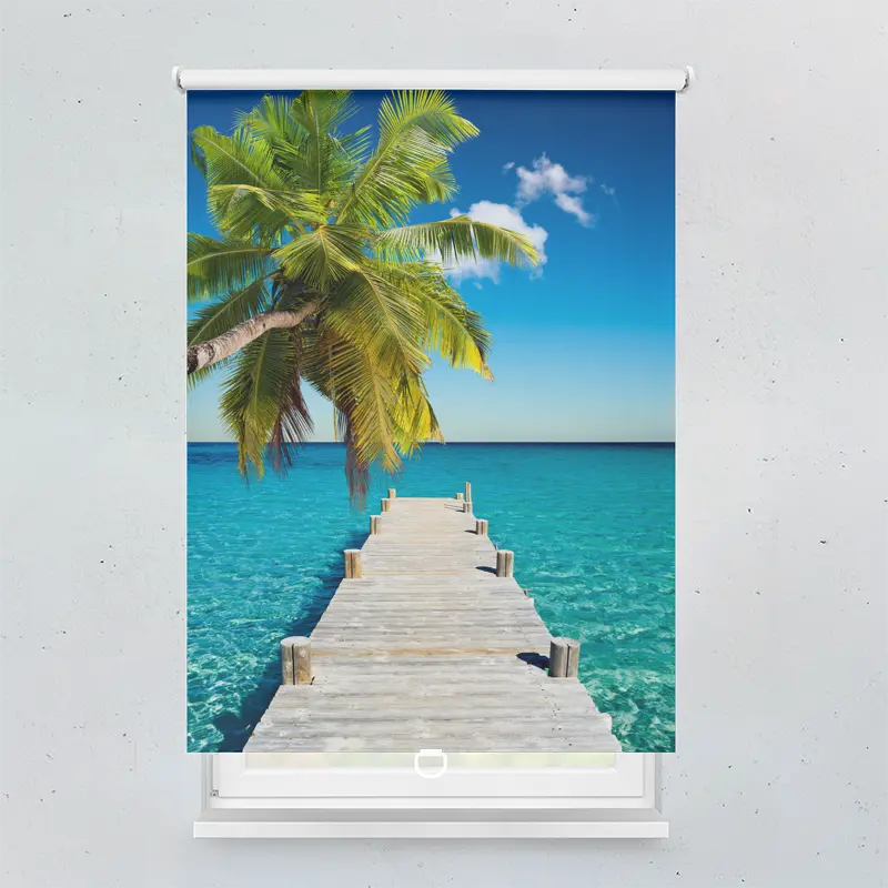 Springrollo Motiv "Steg Ins Meer Mit Palme"