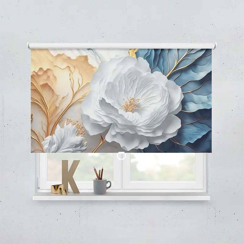 Springrollo Motiv "Blume Weiss Marmor Hintergrund Blau"