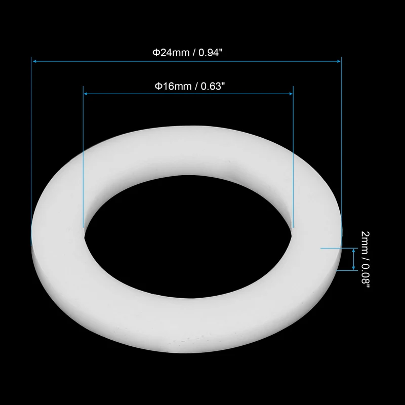 Flat Washers, 50 Pcs 24mm OD 16mm ID 2mm Thickness PTFE Seal Washers Flange Gasket Sealing Gasket for Faucet Pipe Water Hose