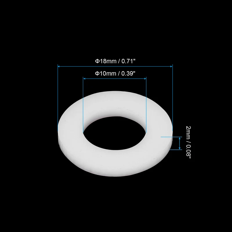 Flat Washers, 100 Pcs 18mm OD 10mm ID 2mm Thickness PTFE Seal Washers Flange Gasket Sealing Gasket for Faucet Pipe Water Hose