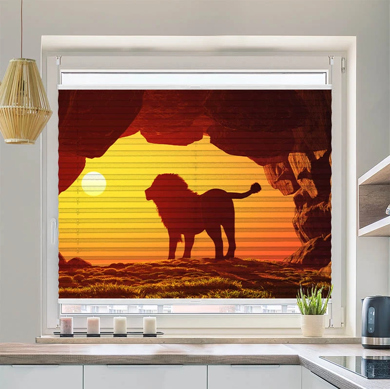 Wabenplissee Motiv "Loewe Sonnenuntergang"
